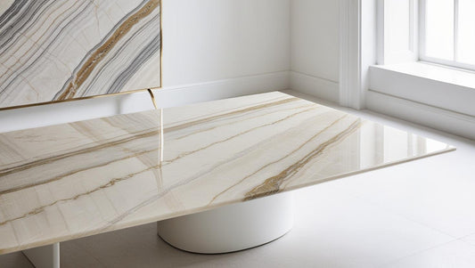 The Verona – Large Cream and Gold Marble Coffee Table with White Stand